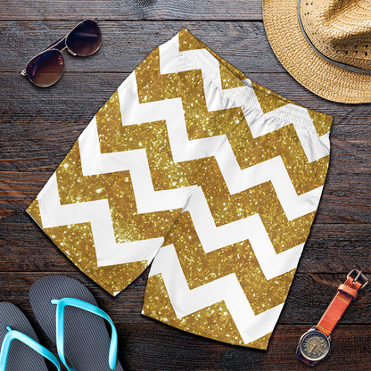 Gold And White Chevron Pattern Print Men's Shorts