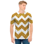 Gold And White Chevron Pattern Print Men's T-Shirt