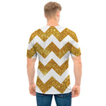 Gold And White Chevron Pattern Print Men's T-Shirt