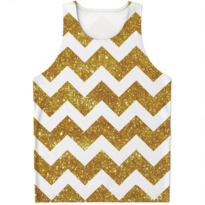 Gold And White Chevron Pattern Print Men's Tank Top