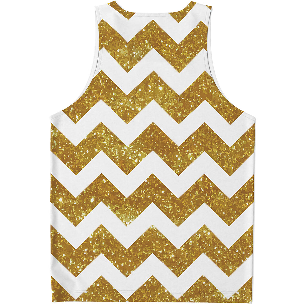 Gold And White Chevron Pattern Print Men's Tank Top