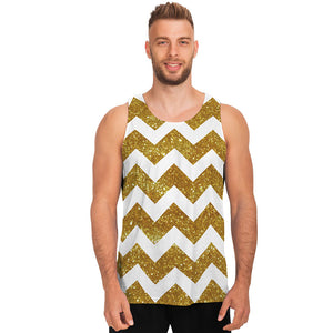 Gold And White Chevron Pattern Print Men's Tank Top