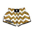 Gold And White Chevron Pattern Print Muay Thai Boxing Shorts