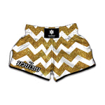Gold And White Chevron Pattern Print Muay Thai Boxing Shorts