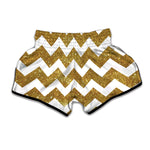 Gold And White Chevron Pattern Print Muay Thai Boxing Shorts