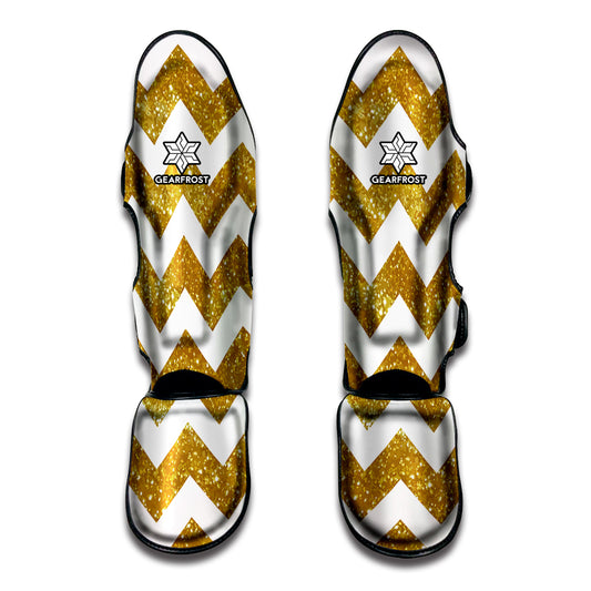 Gold And White Chevron Pattern Print Muay Thai Shin Guard