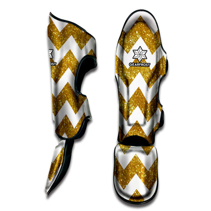 Gold And White Chevron Pattern Print Muay Thai Shin Guard
