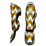 Gold And White Chevron Pattern Print Muay Thai Shin Guard