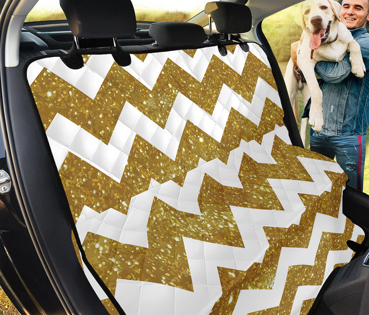 Gold And White Chevron Pattern Print Pet Car Back Seat Cover