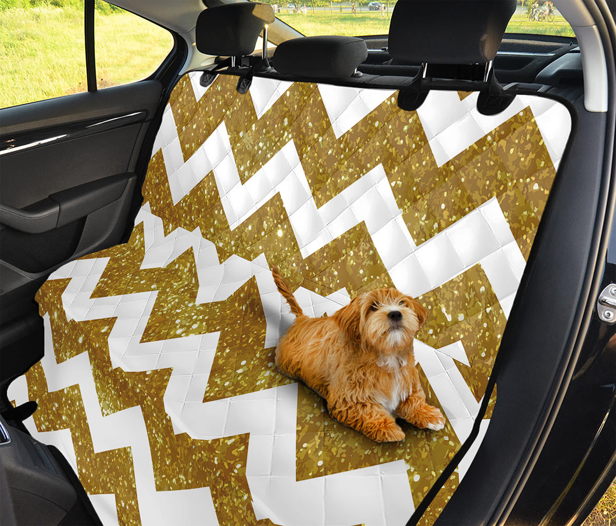 Gold And White Chevron Pattern Print Pet Car Back Seat Cover
