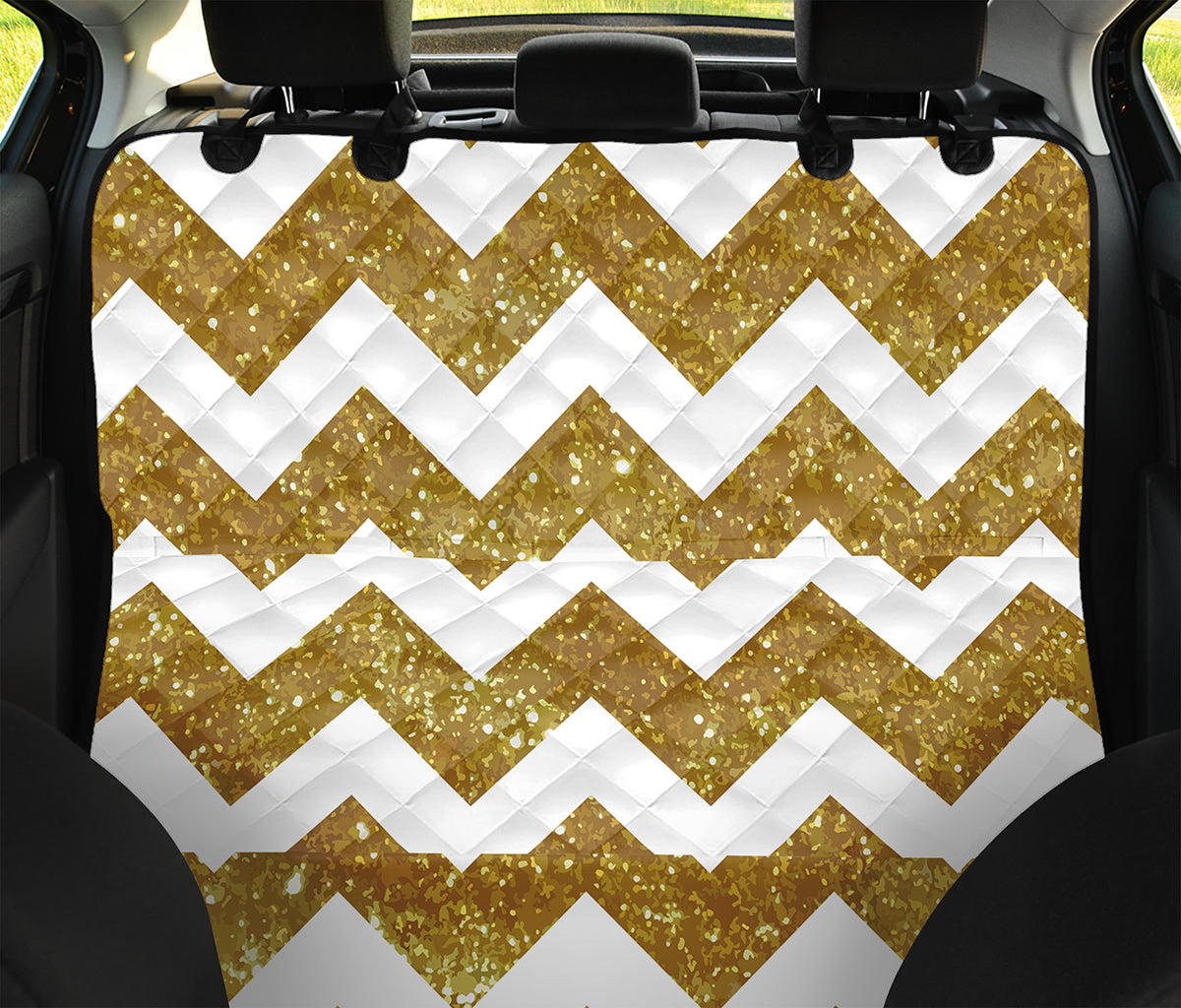 Gold And White Chevron Pattern Print Pet Car Back Seat Cover