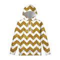 Gold And White Chevron Pattern Print Pullover Hoodie