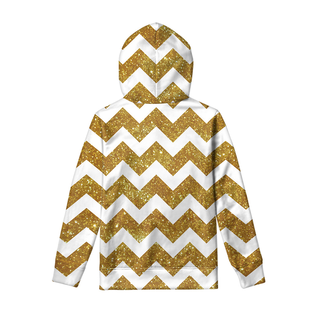 Gold And White Chevron Pattern Print Pullover Hoodie