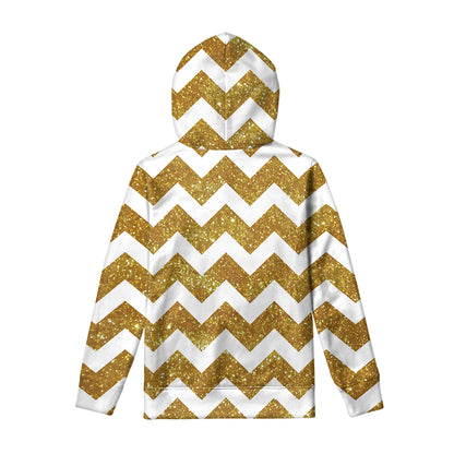 Gold And White Chevron Pattern Print Pullover Hoodie