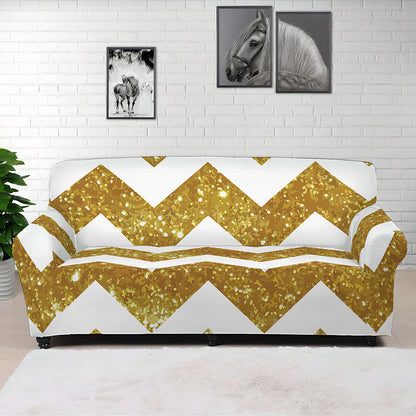 Gold And White Chevron Pattern Print Sofa Cover