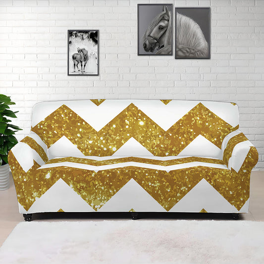Gold And White Chevron Pattern Print Sofa Cover