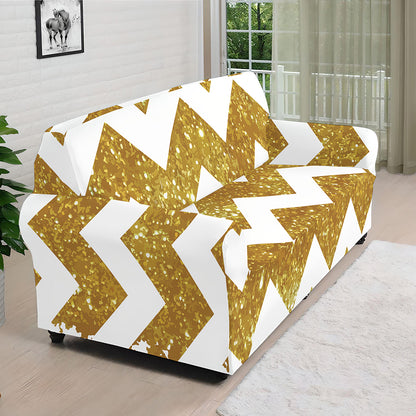 Gold And White Chevron Pattern Print Sofa Cover