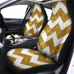 Gold And White Chevron Pattern Print Universal Fit Car Seat Covers