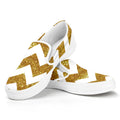 Gold And White Chevron Pattern Print White Slip On Sneakers
