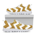 Gold And White Chevron Pattern Print White Running Shoes