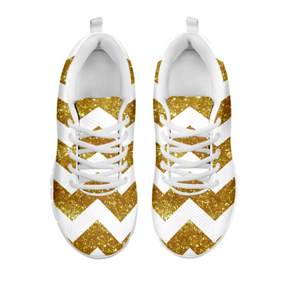 Gold And White Chevron Pattern Print White Sneakers
