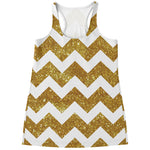 Gold And White Chevron Pattern Print Women's Racerback Tank Top