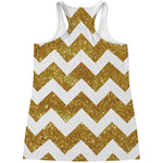 Gold And White Chevron Pattern Print Women's Racerback Tank Top