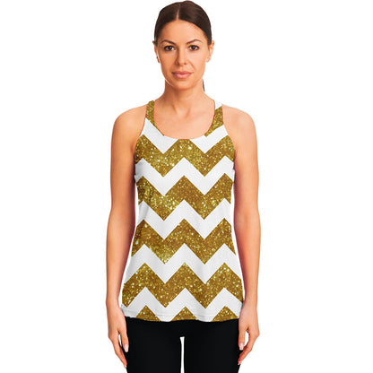 Gold And White Chevron Pattern Print Women's Racerback Tank Top