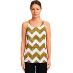 Gold And White Chevron Pattern Print Women's Racerback Tank Top