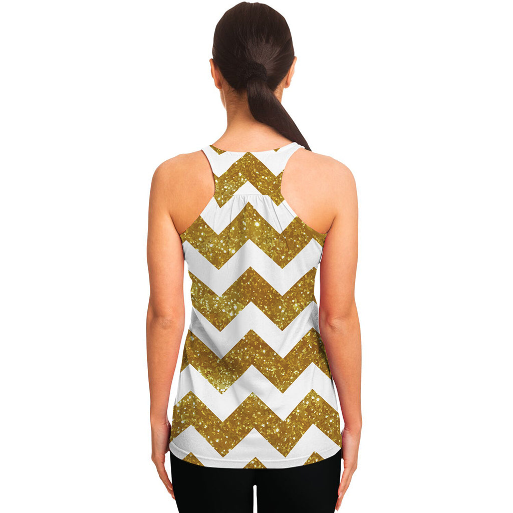 Gold And White Chevron Pattern Print Women's Racerback Tank Top