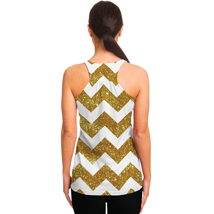 Gold And White Chevron Pattern Print Women's Racerback Tank Top
