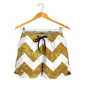 Gold And White Chevron Pattern Print Women's Shorts