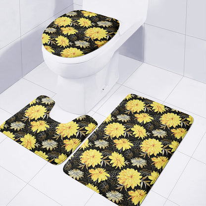 Gold And Yellow Floral Print 3 Piece Bath Mat Set