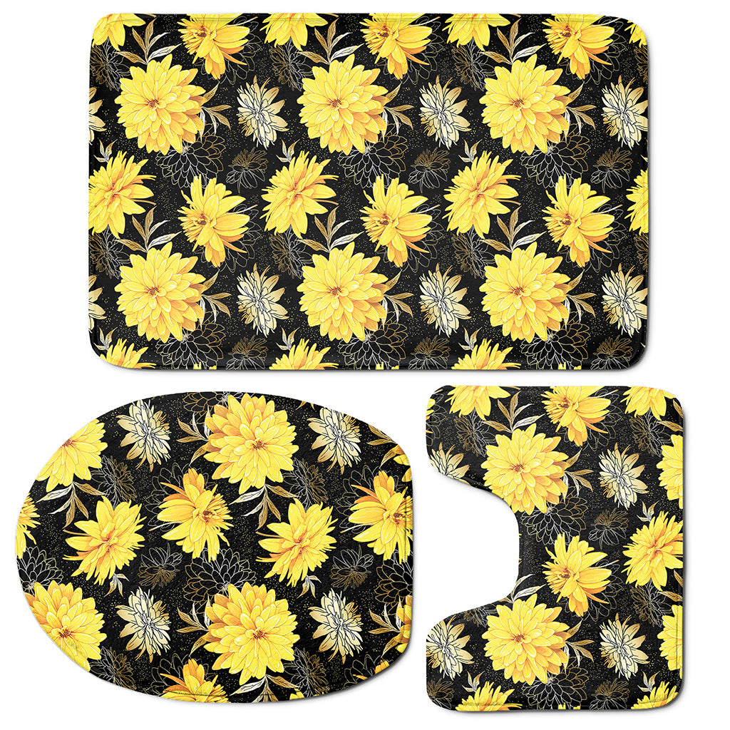 Gold And Yellow Floral Print 3 Piece Bath Mat Set