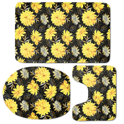 Gold And Yellow Floral Print 3 Piece Bath Mat Set