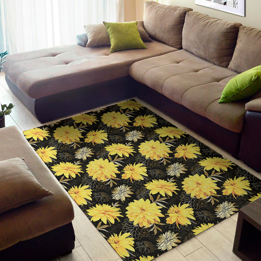 Gold And Yellow Floral Print Area Rug