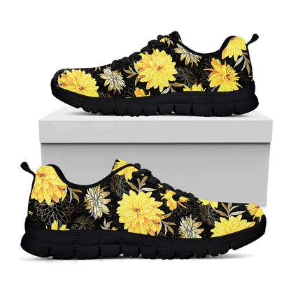 Gold And Yellow Floral Print Black Sneakers