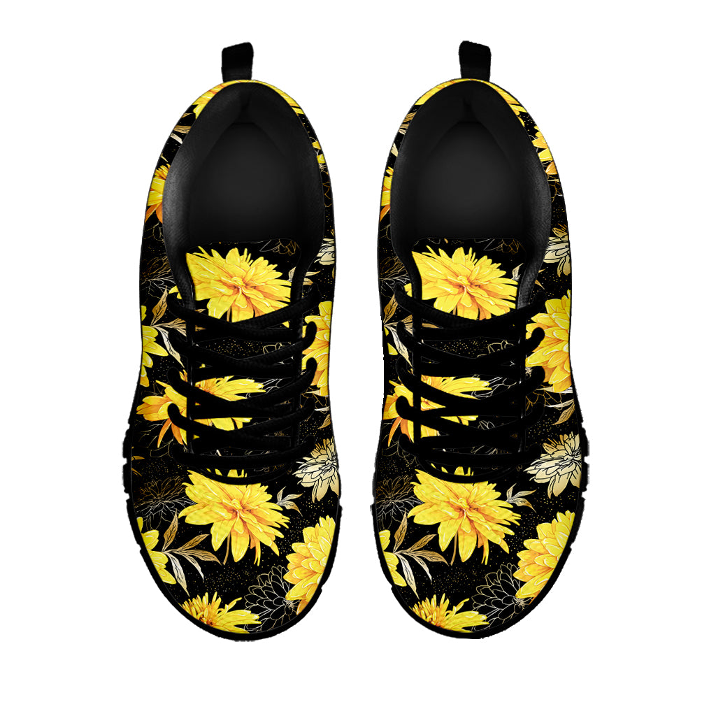 Gold And Yellow Floral Print Black Sneakers