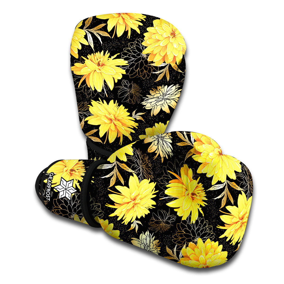 Gold And Yellow Floral Print Boxing Gloves