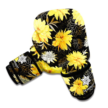 Gold And Yellow Floral Print Boxing Gloves