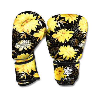 Gold And Yellow Floral Print Boxing Gloves