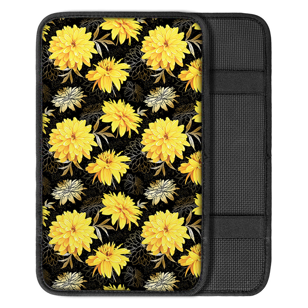 Gold And Yellow Floral Print Car Center Console Cover