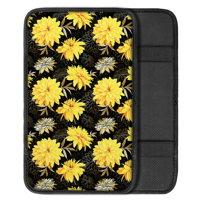 Gold And Yellow Floral Print Car Center Console Cover