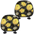 Gold And Yellow Floral Print Car Headrest Covers