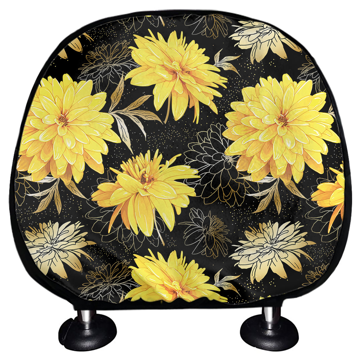 Gold And Yellow Floral Print Car Headrest Covers