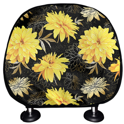 Gold And Yellow Floral Print Car Headrest Covers
