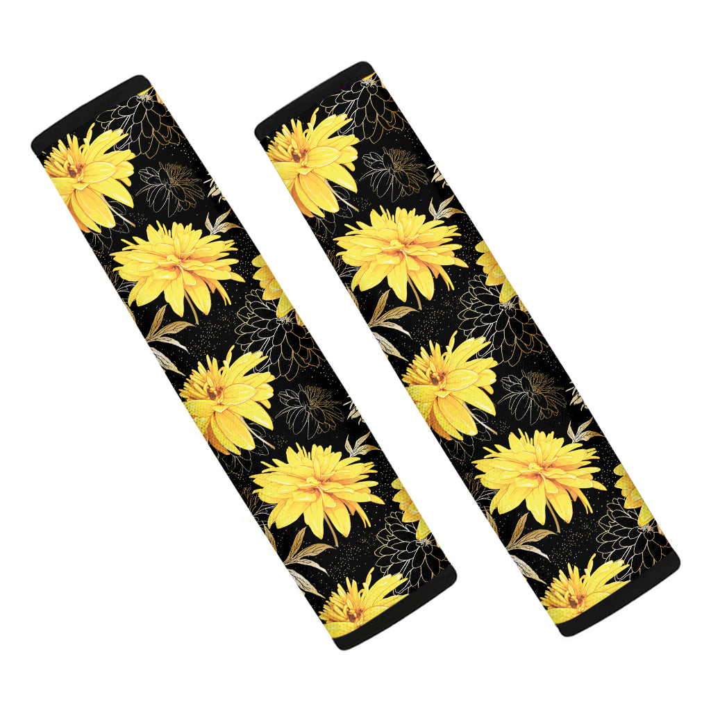 Gold And Yellow Floral Print Car Seat Belt Covers