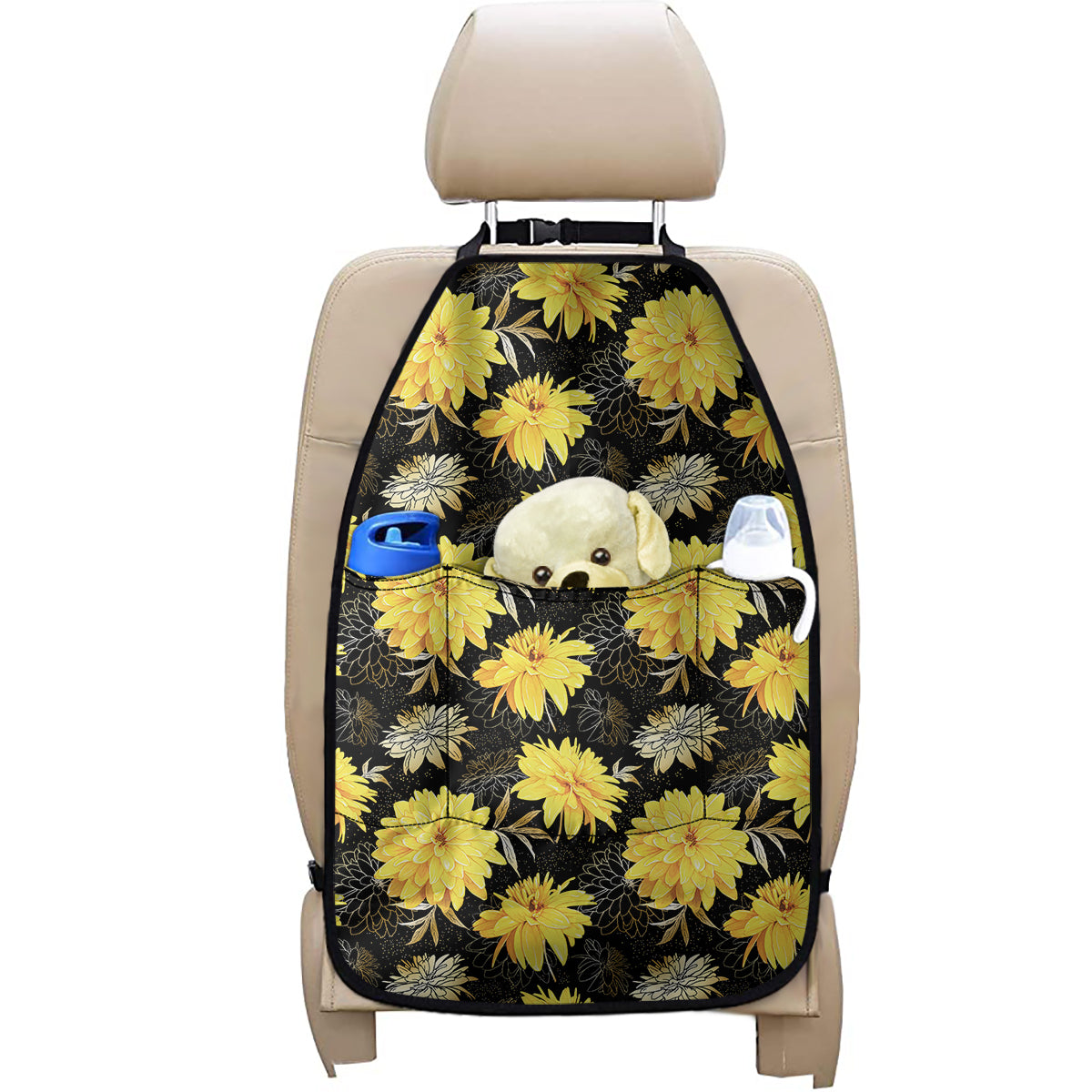 Gold And Yellow Floral Print Car Seat Organizers