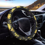 Gold And Yellow Floral Print Car Steering Wheel Cover