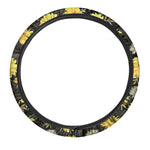 Gold And Yellow Floral Print Car Steering Wheel Cover